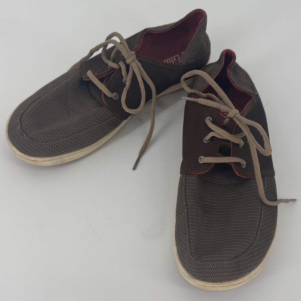 OluKai Nohea Moku Mens Boat Shoe Sneaker 15 Brown Mesh Drop-In Heel